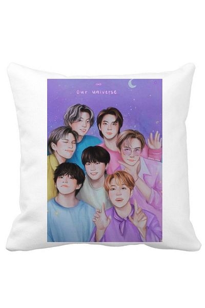 BEKZ BTS Army 2 Decorative Pillow, 40x40 cm, White, Matte, Removable Cover, Bellows