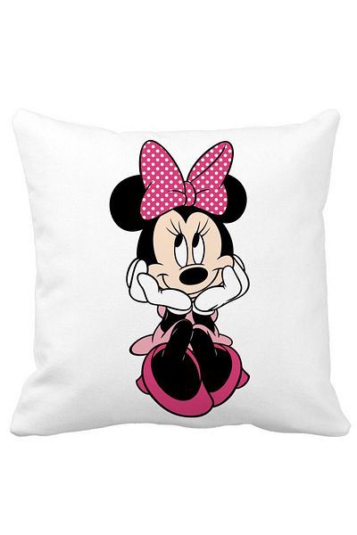 BEKZ Perna Decorativa Patrata copii Minnie Mouse, 40x40 cm, Alba, Mata, Husa Detasabila, Burduf
