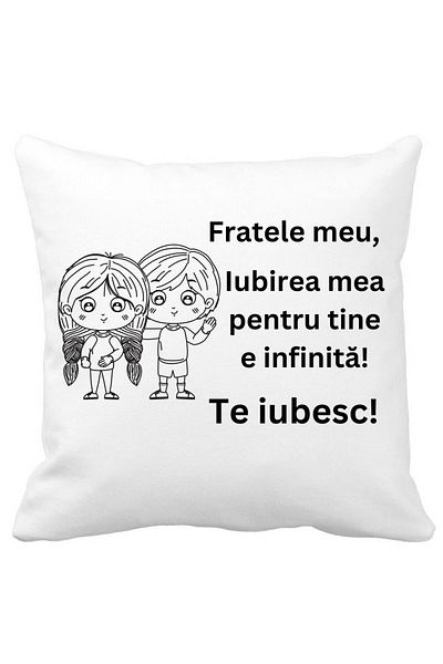 BEKZ Perna Decorativa Fratele meu 2, 40x40 cm, Alba, Mata, Husa Detasabila, Burduf