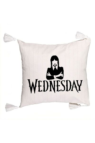 BEKZ Fringed Pillowcase, Wednesday Addams 4 Model, 45x45 cm, Ecru, With zipper
