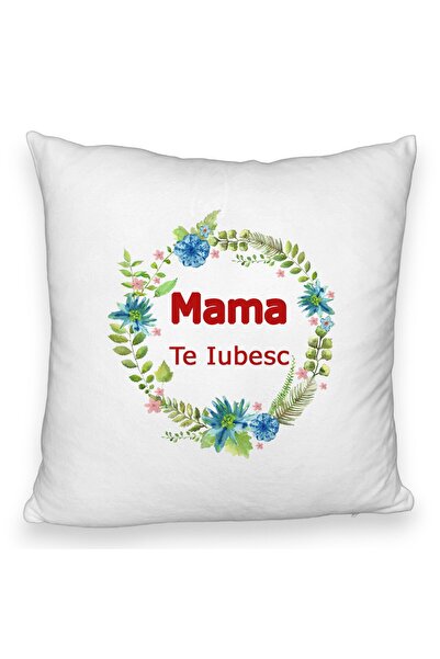 BEKZ Față de pernă pufoasă, model Te iubesc, mamă, 40x40 cm, albă
