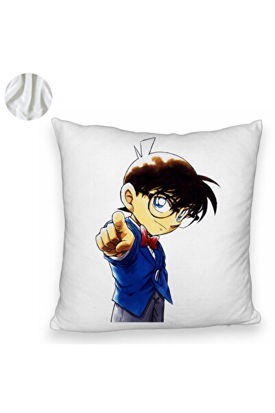 BEKZ Față de pernă pufoasă cu Detectivul Conan, 40x40 cm, albă
