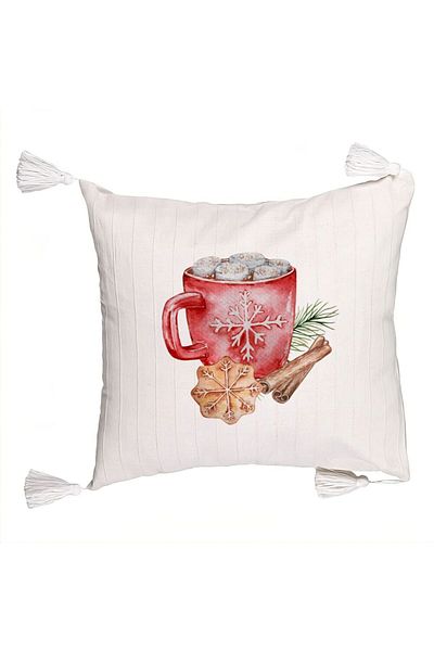 BEKZ Christmas themed fringed pillowcase, 20, 45x45 cm, Ecru, With zipper
