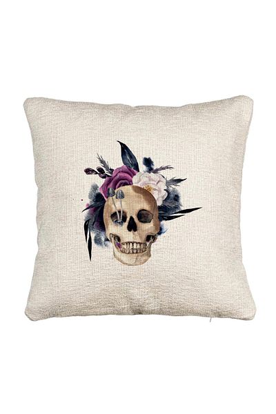 BEKZ Fata de perna Canapea cu motiv Craniu si Flori de Halloween, 40x40 cm, Cu fermoar