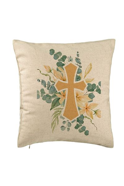 BEKZ Perna Decorativa, Model Florala cu Cruce, 40x40 cm, Bej, Husa Detasabila, Burduf