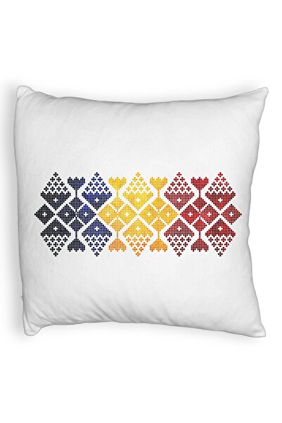 BEKZ Față de pernă pufoasă, model cu motive locale, 40x40 cm, albă
