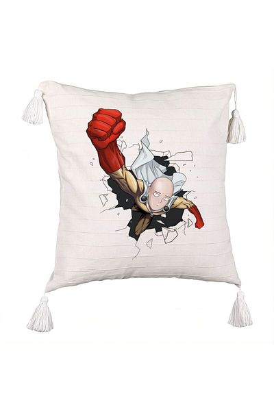 BEKZ One Punch Man Fringed Pillowcase, 45x45 cm, Ecru, With zipper
