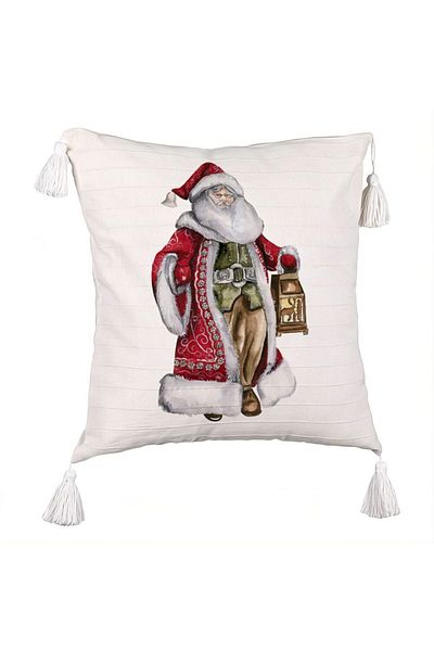 BEKZ Decorative Pillow with Fringes with Santa Claus 1, 45x45 cm, Ecru, With zipper