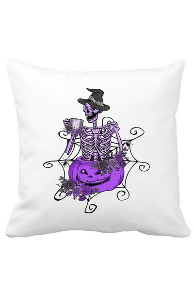 BEKZ Pillowcase With Halloween Skeleton Motif 4, 40x40 Cm, White, Matte