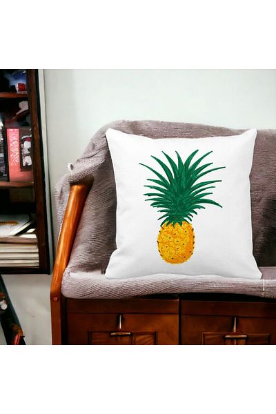 BEKZ Perna Decorativa Patrata Ananas, 40x40 cm, Alba, Mata, Husa Detasabila, Burduf