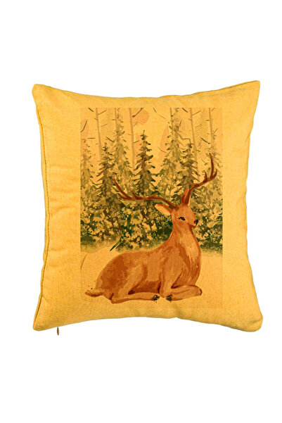 BEKZ Perna Decorativa cu tematica de Craciun, Cerb, 40x40 cm, Galben, Husa De...