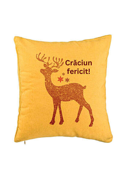 BEKZ Față de pernă cu tematică de Crăciun, reni și text 5, 40x40 cm, galben