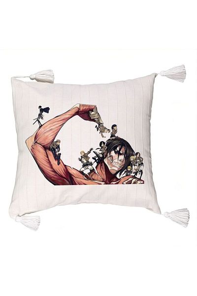 BEKZ Attack on Titan Giant Fringed Pillowcase, 45x45 cm, Ecru, With zipper