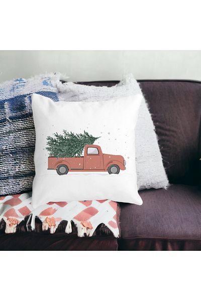 BEKZ Christmas Themed Decorative Pillow, 15, 40x40 cm, White, Matte, Removable Cover, Bellows