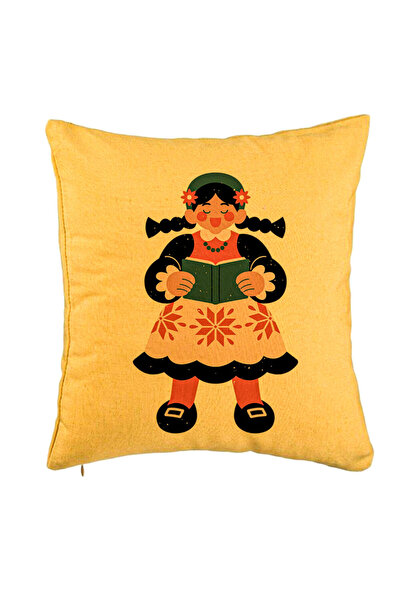 BEKZ Perna Decorativa, Model Folk, 40x40 cm, Galben, Husa Detasabila, Burduf