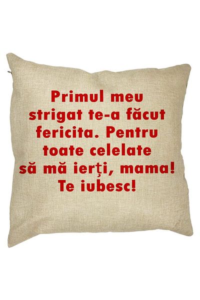 BEKZ Perna Decorativa Patrata Mama Te Iubesc 2, 40x40 cm, Husa Detasabila, Burduf