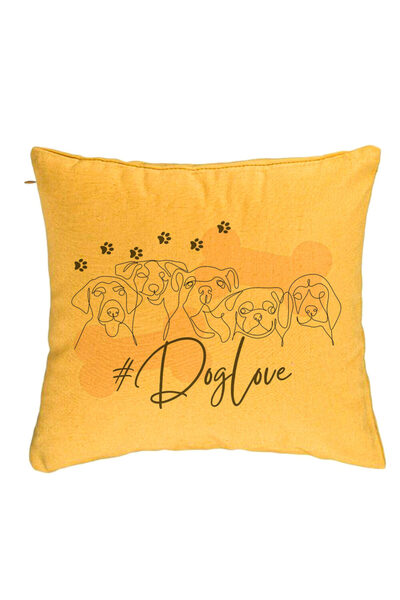 BEKZ Față de pernă, model Dog Love, 40x40 cm, galbenă