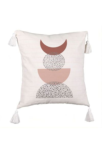 BEKZ Fringed Pillowcase, Creative Abstract Pattern 10, 45x45 cm, Ecru, With zipper