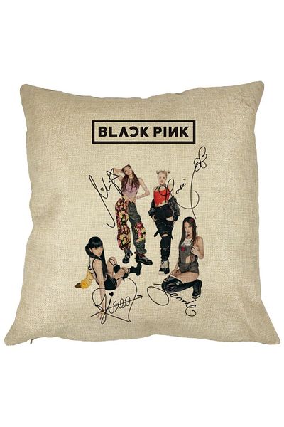 BEKZ Perna Decorativa BlackPink cu Semnaturi, Model 1, 40x40 cm, Husa Detasabila, Burduf