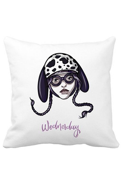 BEKZ Wednesday Addams Decorative Pillow 1.40x40 cm, White, Matte, Removable Cover, Bellows