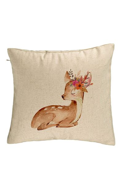 BEKZ Perna Decorativa, Model Pui de Caprioara, 40x40 cm, Bej, Husa Detasabila, Burduf