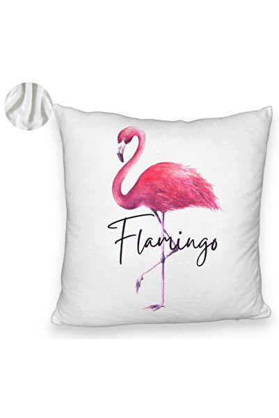 BEKZ Perna Decorativa Fluffy, Model Flamingo, 40x40 cm, Alba, Husa Detasabila, Burduf