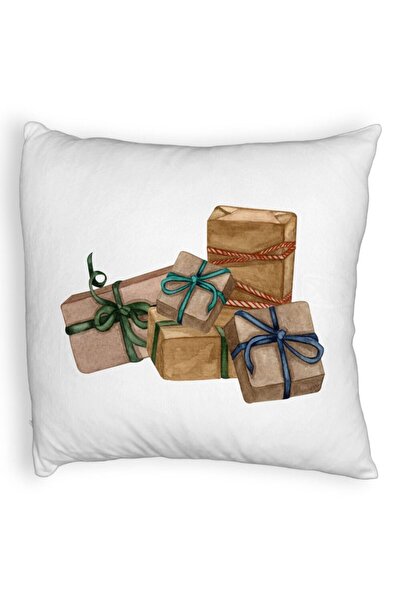 BEKZ Față de pernă pufoasă cu tematică de Crăciun, cadouri, 40x40 cm, albă