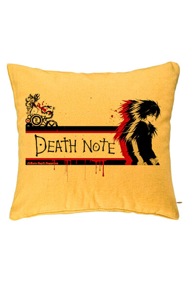 BEKZ Perna Decorativa cu Death note 3, 40x40 cm, Galben, Husa Detasabila, Burduf
