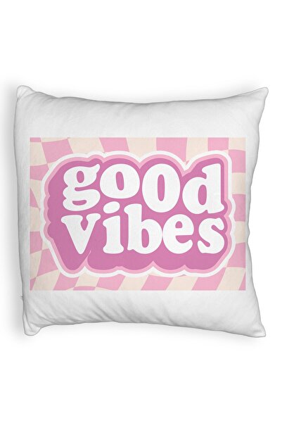 BEKZ Fata De Perna Fluffy, Model Good Vibes, 40x40 Cm, Alba, Husa Detasabila