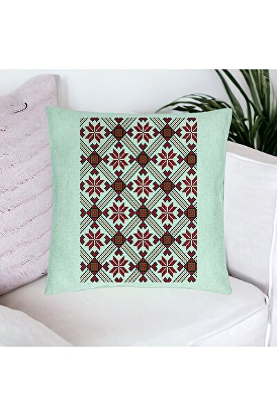 BEKZ Perna Decorativa, Model cu Motive Romanesti 2, 40x40 cm, Verde Menta, Hu...