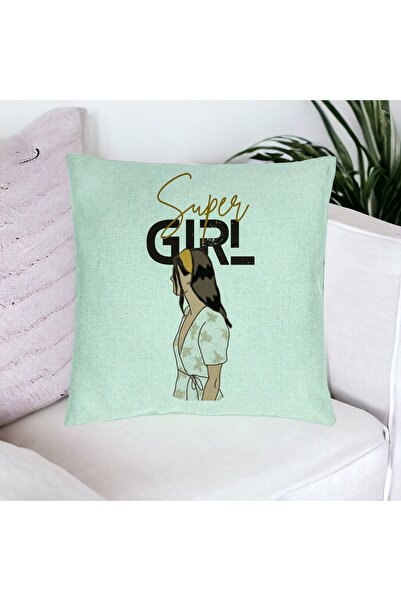 BEKZ Perna Decorativa, Model Super Girl, 40x40 cm, Verde Menta, Husa Detasabi...