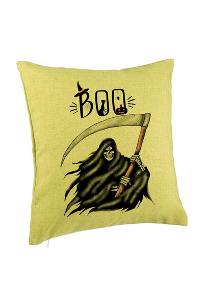 BEKZ Perna Decorativa cu motiv The Grim Reaper, de Halloween, 40x40 cm, Verde, Husa Detasabila, Burduf