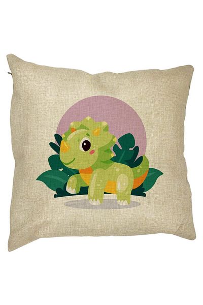 BEKZ Față de pernă pătrată cu dinozaur pentru bebeluși, verde, cu peisaj, 40x40 cm