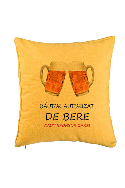 BEKZ Față de pernă, model băutor de bere autorizat, 40x40 cm, galben