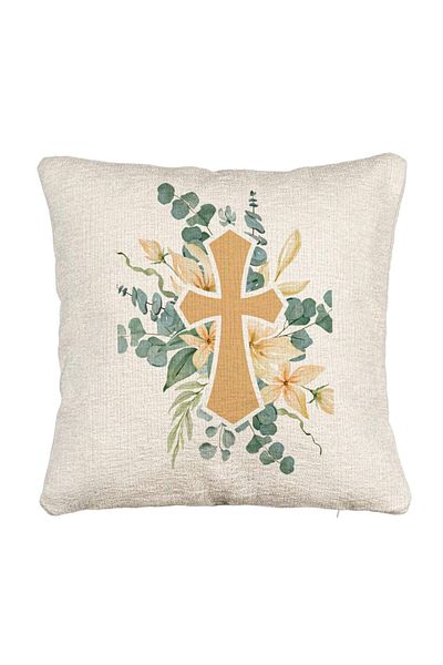 BEKZ Fata de perna Canapea, Model Florala cu Cruce, 40x40 cm, Cu fermoar