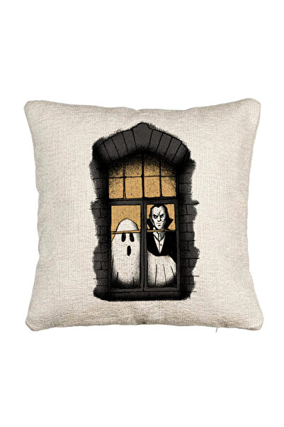 BEKZ Fata de perna Canapea de Halloween Fantoma si Vampir, 40x40 cm, Cu fermoar