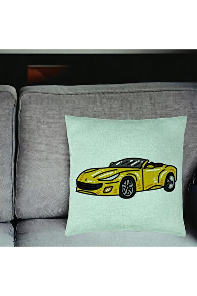 BEKZ Decorative Pillow, Sports Car Pattern, 40x40 cm, Mint Green, Removable Cover, Bellows