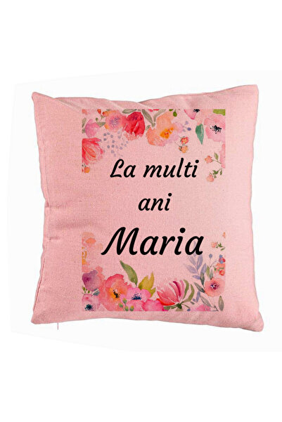 BEKZ Perna Decorativa, Model La multi ani Maria 2, 40x40 cm, Roz, Husa Detasa...