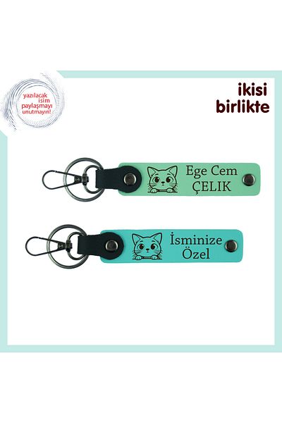 Miaju هدية تحمل اسم Pet Paw Friendly، مجموعة سلسلة مفاتيح جلدية قابلة للكتابة، أخضر فاتح-فيروزي