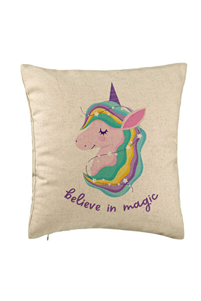 BEKZ Decorative Pillow, Unicorns Believe in Magic Pattern, 40x40 cm, Beige, R...