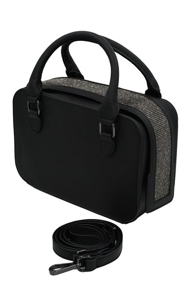 morpelikan Women's Stylish Detailed Zippered Adjustable Cross Strap Black Hand and Shoulder Bag