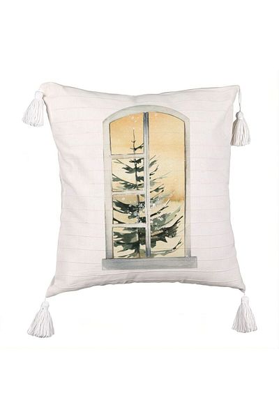 BEKZ Christmas themed fringed pillowcase, 5, 45x45 cm, Ecru, With zipper