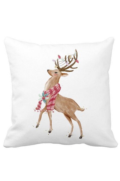 BEKZ Perna Decorativa de Craciun cu Ren, 2, 40x40 cm, Alba, Mata, Husa Detasabila, Burduf
