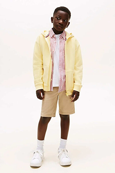 Tommy Hilfiger Erkek Çocuk Tonal Logo Fermuarlı Kapüşonlu Sweatshirt - Sarı