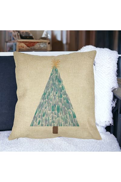 BEKZ Perna Decorativa cu tematica Craciun, Brad, 3, 40x40 cm, Husa Detasabila, Burduf