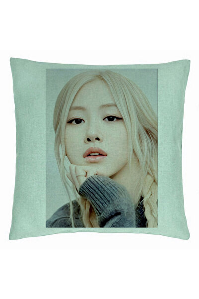 BEKZ Perna Decorativa BlackPink Rose 1, 40×40 cm, Verde Menta, Husa Detasabila, Burduf