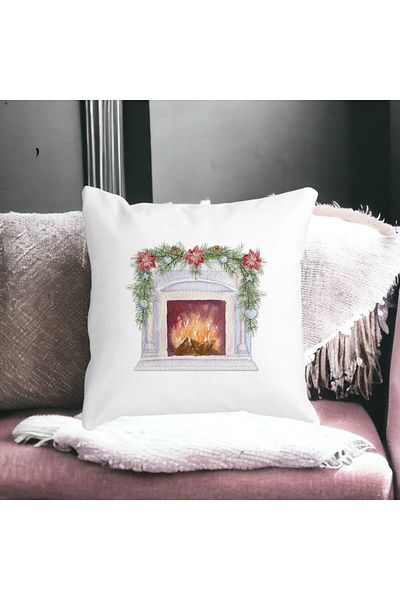 BEKZ Christmas Themed Pillowcase, Fireplace, 40x40 Cm, White, Matte