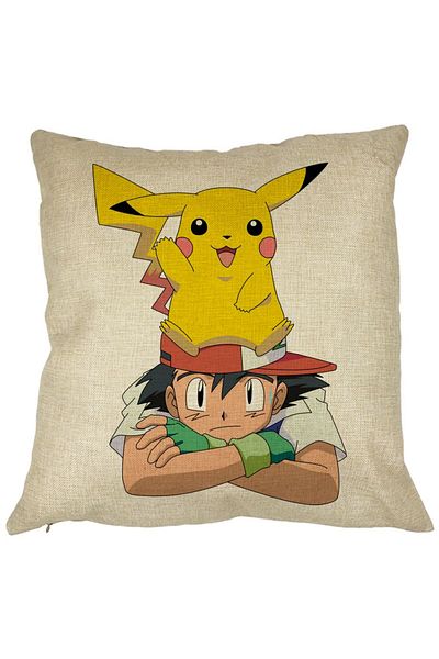 BEKZ Perna Decorativa Patrata copii Pikachu Pokemon, 40x40 cm, Husa Detasabila, Burduf
