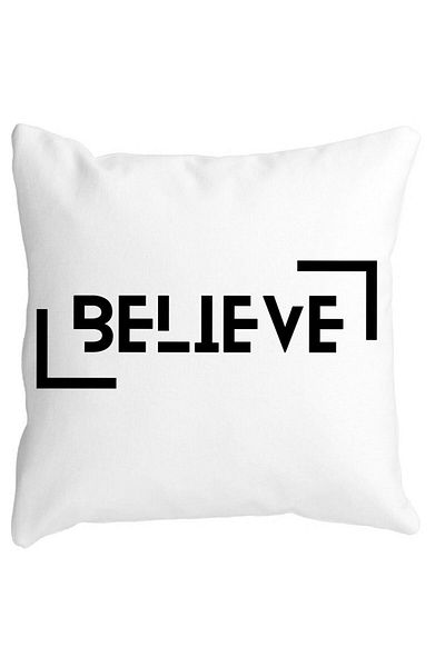 BEKZ Decorative Pillow, Believe, 40x40 cm, White, Matte, Removable Cover, Bellows