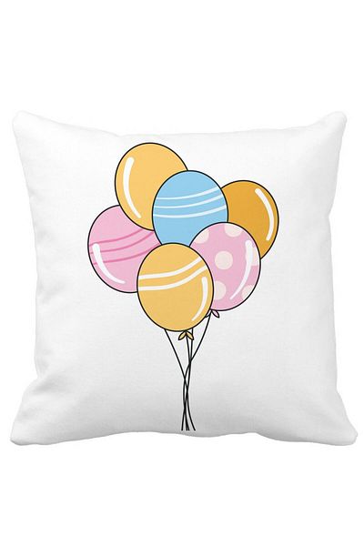 BEKZ Square Decorative Pillow Multicolor Balloons, 40x40 cm, White, Matte, Removable Cover, Bellows